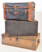 VICTORIAN LEATHER & CANVAS BOUND TRUNK WITH 2 OTHERS