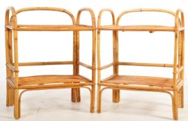 PAIR OF MID CENTURY BAMBOO BEDSIDE TABLES & HEADBOARD