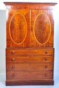 19TH CENTURY MAHOGANY INLAID LINEN PRESS / WARDROBE