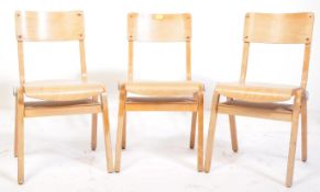 3 VINTAGE 20TH CENTURY VILLAGE / SCHOOL HALL DINING CHAIRS