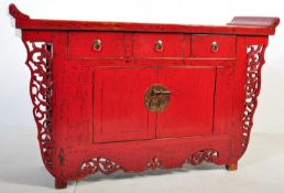 CHINESE RED LACQUER ALTAR SIDEBOARD CREDENZA