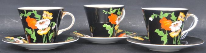 THREE ART DECO STYLE AYNSLEY TEACUPS & SAUCERS