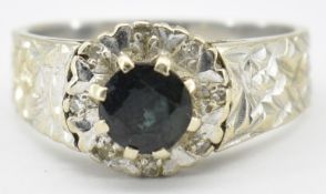 18CT WHITE GOLD SAPPHIRE & DIAMOND RING
