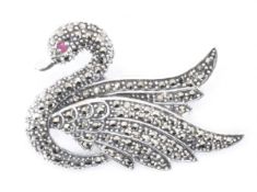 SILVER MARCASITE SWAN BROOCH