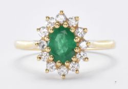 HALLMARKED 18CT GOLD EMERALD & DIAMOND RING