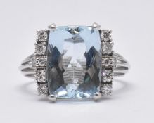 WHITE GOLD AQUAMAIRNE & DIAMOND DRESS RING