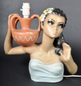 1950'S TRETCHIKOFF ERA CHALKWARE HAWAIIAN GIRL TABLE LAMP LIGHT