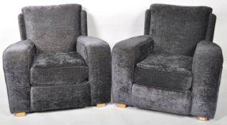 MATCHING PAIR OF ART DECO RE-UPHOLSTERED ARMCHAIRS