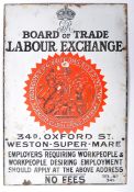 LABOUR EXCHANGE - VINTAGE KING GEORGE V ENAMEL DISPLAY SIGN