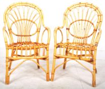 MATCHING PAIR OF ITALIAN BAMBOO AND WICKER ARMCHAIRS