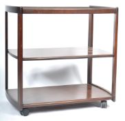 VINTAGE 1980S STAINED TEAK THREE TIER TEA / COCKTAILS TROLLEY