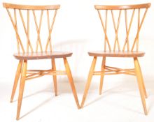 ERCOL - PAIR OF CANDLESTICK MODEL 376 BEECH AND ELM CHAIRS