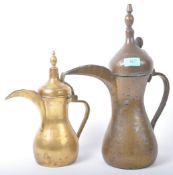 TWO PERSIAN BRASS DALLAH COFFEE POTS