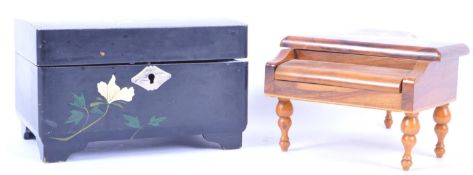 CHINESE ORIENTAL BLACK LACQUER BOX WITH PIANO OLIVEWOOD BOX