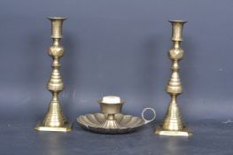 PAIR OF VICTORIAN BEEHIVE CANDLESTICKS WITH ANOTHER
