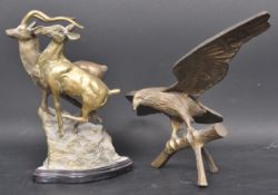 VINTAGE 20TH CENTURY BRASS FIGURINE OF TWO IBEX