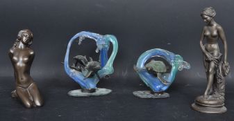 FOUR BRONZE STATUES - ART DECO STYLE FEMALE NUDES