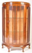 1940S WALNUT QUEEN ANNE REVIVAL DEMI LUNE CHINA DISPLAY CABINET