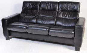 CONTEMPORARY EKORNES STRESSLESS BLACK LEATHER RECLINING SOFA
