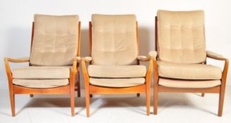 SET MID 20TH CENTURY TEAK WOOD LOUNGE ARMCHAIRS