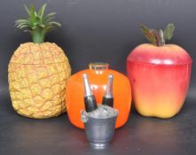 THREE MID CENTURY ICE BUCKETS - PINEAPPLE & APPLE EXAMPLES