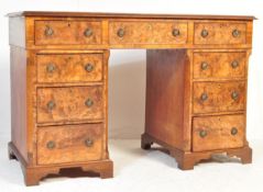 VICTORIAN BURR WALNUT & GREEN LEATHER PEDESTAL DESK