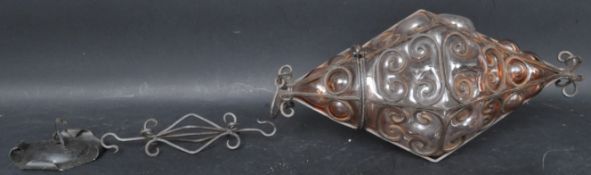 A VINTAGE MURANO STYLE BULB GLASS HALL LIGHT - PINK GLASS & IRON