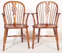 19TH CENTURY OAK & ELM WHEELBACK WINDSOR ARMCHAIRS