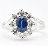 HALLMARKED SAPPHIRE & DIAMOND CLUSTER RING