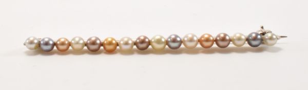 VINTAGE WHITE GOLD & PEARL BAR BROOCH