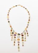 VINTAGE GOLD & MULTIGEM FRINGE NECKLACE