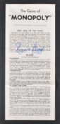 GREAT TRAIN ROBBERY - RONNIE BIGGS AUTOGRAPHED MONOPOLY INSTRUCTIONS