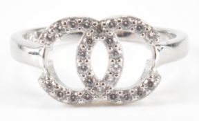 SILVER & WHITE STONE CHANEL STYLE RING