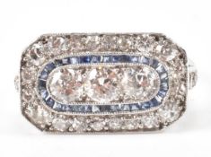 ART DECO PLATINUM DIAMOND & SAPPHIRE PANEL RING