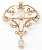 ART NOUVEAU EDWARDIAN 9CT GOLD OPAL & SEEDPEARL PENDANT