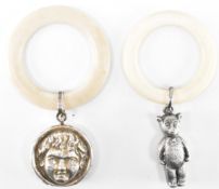 TWO VINTAGE SILVER HALLMARKED TEETHING RINGS
