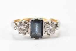 18CT GOLD PLATINUM SAPPHIRE & DIAMOND THREE STONE RING