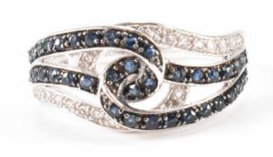 WHITE GOLD DIAMOND & SAPPHIRE KNOT RING