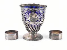 EDWARDIAN SILVER HALLMARKED BON BON BASKET & TWO NAPKIN RINGS