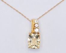 9CT GOLD CITRINE & DIAMOND PENDANT NECKLACE