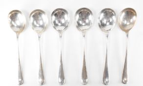 SET OF SIX SILVER ELKINGTON SOUP SPOONS