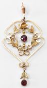 ART NOUVEAU SEED PEARL & GARNET PENDANT