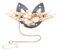VICTORIAN ROSE GOLD, SEED PEARL & JET BROOCH