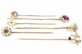 SIX ASSORTED ANTIQUE STICK PINS