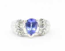 HALLMARKED 18CT WHITE GOLD TANZANITE & DIAMOND RING