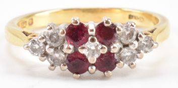 HALLMARKED 18CT GOLD RUBY & DIAMOND CLUSTER RING