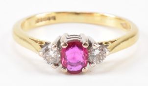 HALLMARKED RUBY & DIAMOND THREE STONE RING