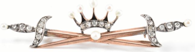 ANTIQUE DIAMOND & PEARL CROSSED SWORD BROOCH