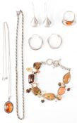 COLLECTION OF SILVER & AMBER JEWELLERY