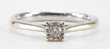 HALLMARKED 9CT WHITE GOLD & DIAMOND RING